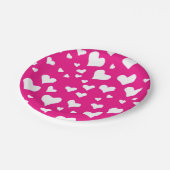 Assiettes En Carton Coeurs de balaie blanche sur Fuchsia rose (Angle)