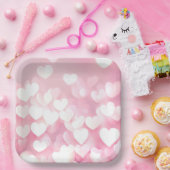 Assiettes En Carton Coeurs De Bokeh Rose Et Blanc (Fête)