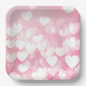 Assiettes En Carton Coeurs De Bokeh Rose Et Blanc (Recto)