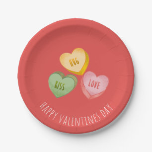 Assiettes En Carton Cœurs de conversation doux pour la Saint-Valentin