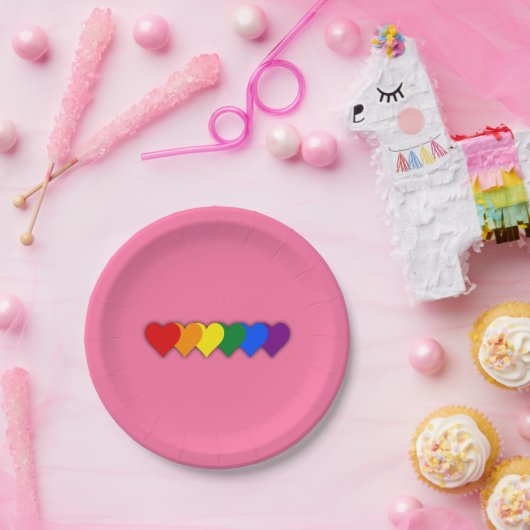 Assiettes En Carton Coeurs de fierté LGBT (Fête)