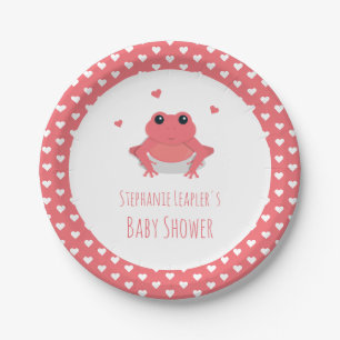 Assiettes En Carton Coeurs de grenouilles roses Nom Baby shower