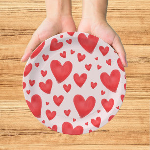 Assiettes En Carton Cœurs de la Saint-Valentin Rétro Mariage Rouge Ros