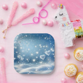 Assiettes En Carton Coeurs de neige flottants (Fête)