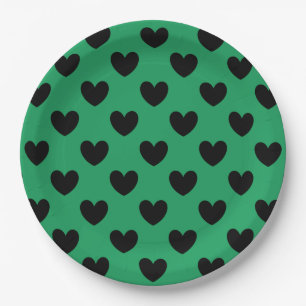 Assiettes En Carton Coeurs de polka noir sur Kelly green