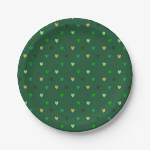 Assiettes En Carton Coeurs de polka sur le vert forêt