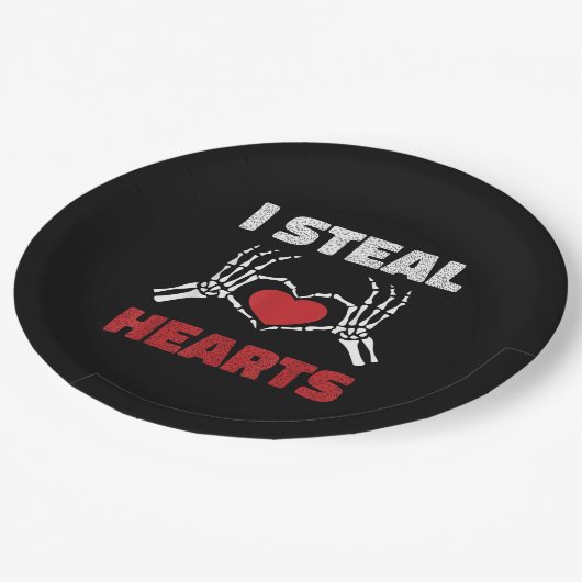 Assiettes En Carton Coeurs de vol Valentines Jour Drôle Skeleton Main (Angle)