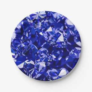 Assiettes En Carton Coeurs Diamants en cristal bleu