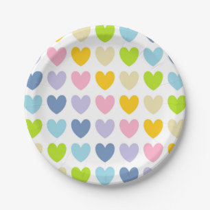 Assiettes En Carton Coeurs en pastel d'arc-en-ciel