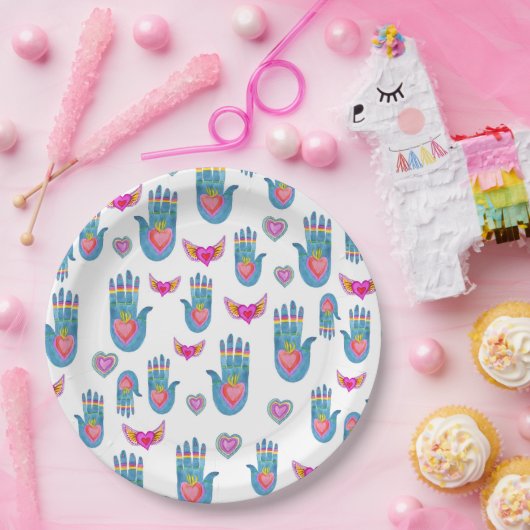 Assiettes En Carton Coeurs et mains flamboyants Aquarelle Valentines A (Fête)