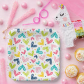 Assiettes En Carton Coeurs et points en style doodé (Fête)