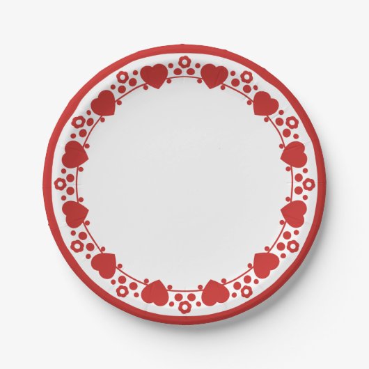 Assiettes En Carton Coeurs et Pois Red & White Mariage Love (Devant)