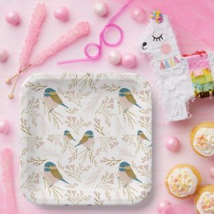 Assiettes En Carton Coeurs floraux de l'Oiseau de poulet rose pâle Im