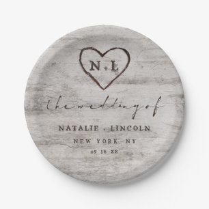 Assiettes En Carton Cœurs Gravés en Bois de Bouleau Rustique pour Mono