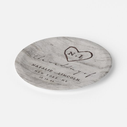 Assiettes En Carton Cœurs Gravés en Bois de Bouleau Rustique pour Mono (Angle)