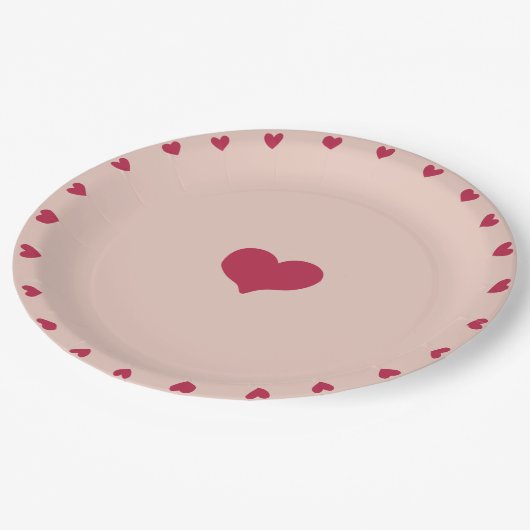 Assiettes En Carton Coeurs griffés rouges griffés sur rose païen (Angle)