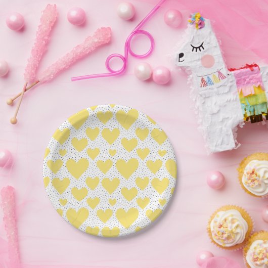 Assiettes En Carton Coeurs Jaunes mignons et Confetti Parti Motif (Fête)