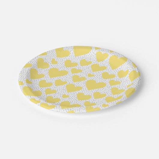 Assiettes En Carton Coeurs Jaunes mignons et Confetti Parti Motif (Angle)