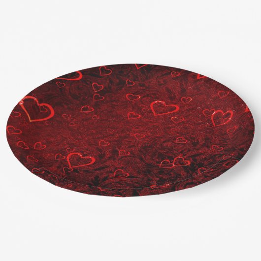 Assiettes En Carton Coeurs noirs rouges gothiques (Angle)