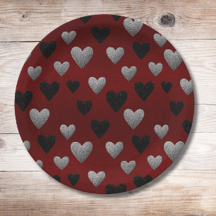 Assiettes En Carton Cœurs Pailletés Argent Valentin sur Bourgogne