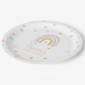Assiettes En Carton Coeurs pastel Baby shower arc-en-ciel (Angle)