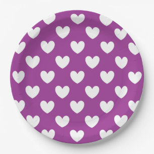Assiettes En Carton Coeurs polka blanc sur violet