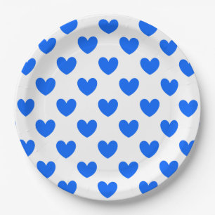 Assiettes En Carton Coeurs polka bleu sur blanc