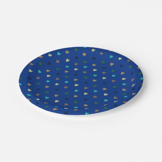 Assiettes En Carton Coeurs Polka dans les tons bleu paon (Angle)