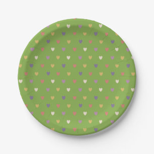 Assiettes En Carton Coeurs Polka sur vert vert