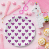 Assiettes En Carton Coeurs polka violet sur blanc (Fête)