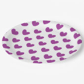 Assiettes En Carton Coeurs polka violet sur blanc (Angle)