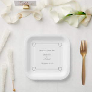 Assiettes En Carton Coeurs romantiques Moderne Blanc Simple Mariage