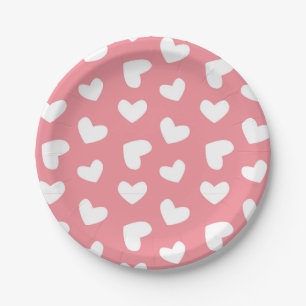 Assiettes En Carton Coeurs rose et blanc