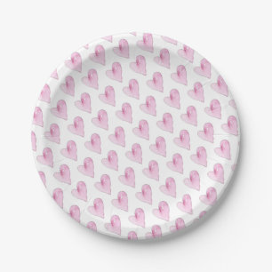 Assiettes En Carton Coeurs roses Artisan Aquarelle Motif Aimer doux