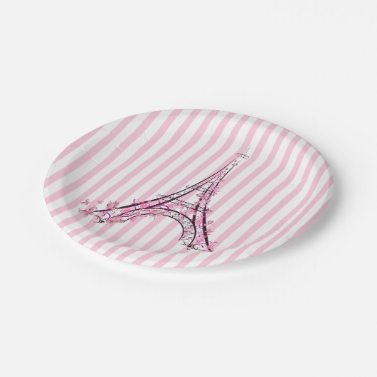 Assiettes En Carton Cœurs roses et papillons Paris Tour Eiffel Fête (Angle)