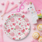 Assiettes En Carton Coeurs roses et Rose (Fête)