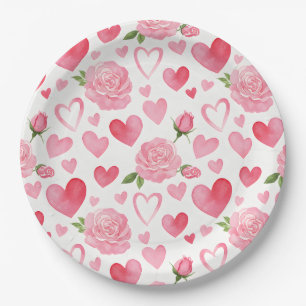 Assiettes En Carton Cœurs roses et roses