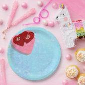 Assiettes En Carton Coeurs roses et rouges avec initiales personnalisé (Fête)