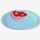 Assiettes En Carton Coeurs roses et rouges avec initiales personnalisé (Angle)