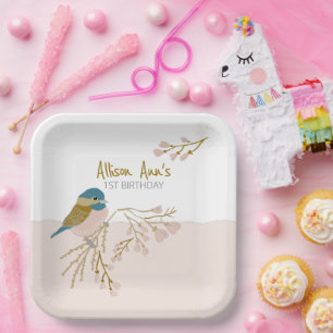 Assiettes En Carton Coeurs roses mignons Poulet Oiseau de poulet Flora