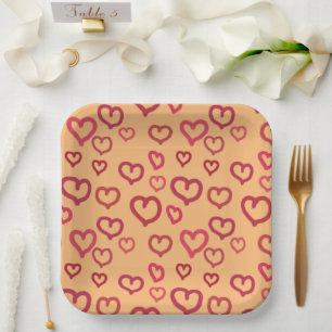 Assiettes En Carton Coeurs roses sur n'importe quel Arrière - plan Pla