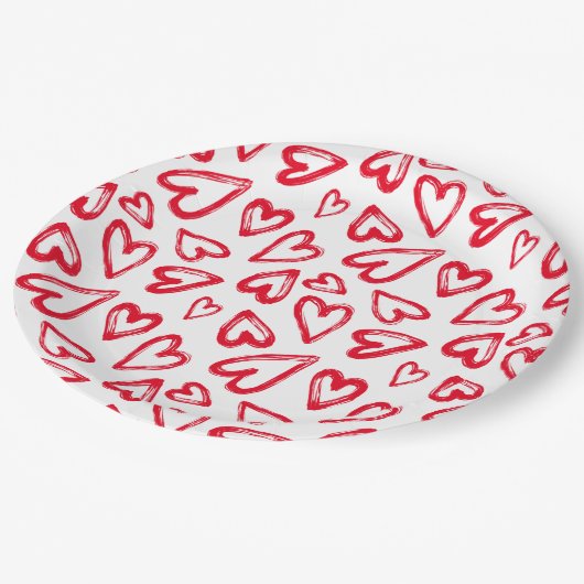 Assiettes En Carton Cœurs rouges dessinés à la main (Angle)