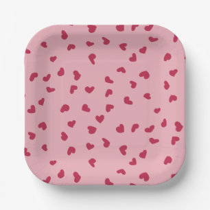 Assiettes En Carton Cœurs rouges gribouillés éparpillés sur fond rose