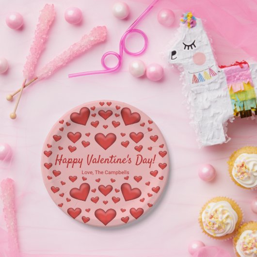 Assiettes En Carton Coeurs rouges Heureuse Sainte-Valentin et texte pe (Fête)