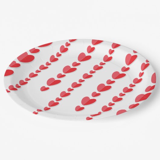 Assiettes En Carton Cœurs Rouges Mignon Saint-Valentin (Angle)