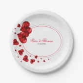 Assiettes En Carton Coeurs rouges mignons Et Damas blancs (Devant)