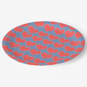 Assiettes En Carton Coeurs rouges sur Motif bleu (Angle)