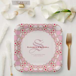 Assiettes En Carton Cœurs Sucrés de l'Amour Broderie Evénement Spécial