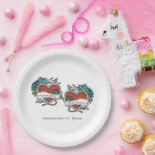Assiettes En Carton Coeurs tatoués, Mariage graphique de tatouage (Fête)