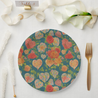Assiettes En Carton Coeurs Victoriens vintages Et Chasseur Rose Vert